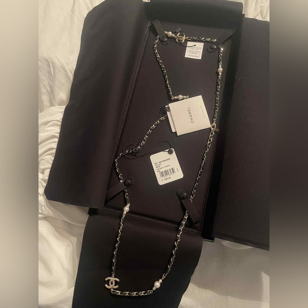 Chanel Black and Silver Necklace with Pearls